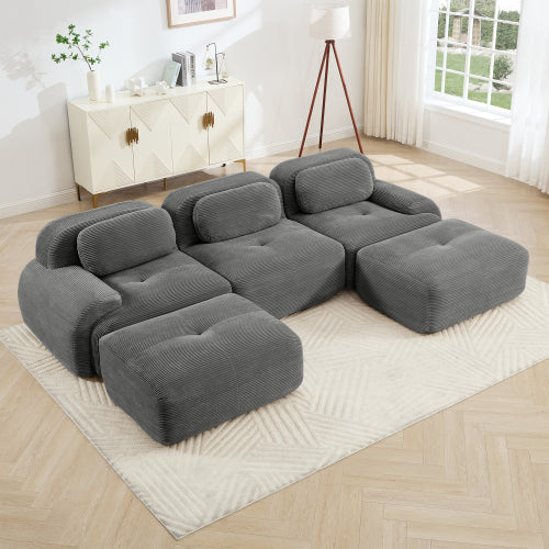 modular sofa no assembly breathable corduroy fabric 32D high-resilience sponge extra-wide curved armrests pet-friendly
