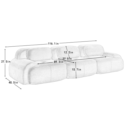 modular sofa no assembly breathable corduroy fabric 32D high-resilience sponge extra-wide curved armrests pet-friendly