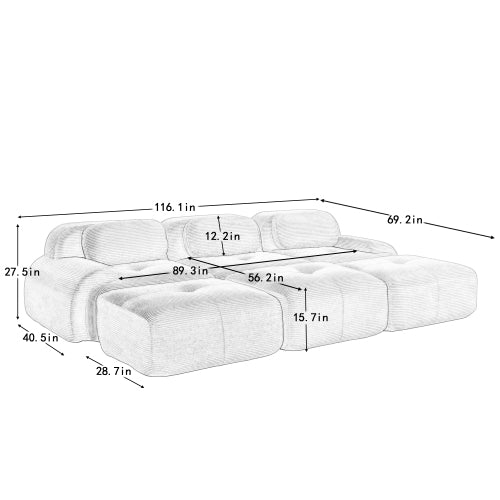 modular sofa no assembly breathable corduroy fabric 32D high-resilience sponge extra-wide curved armrests pet-friendly
