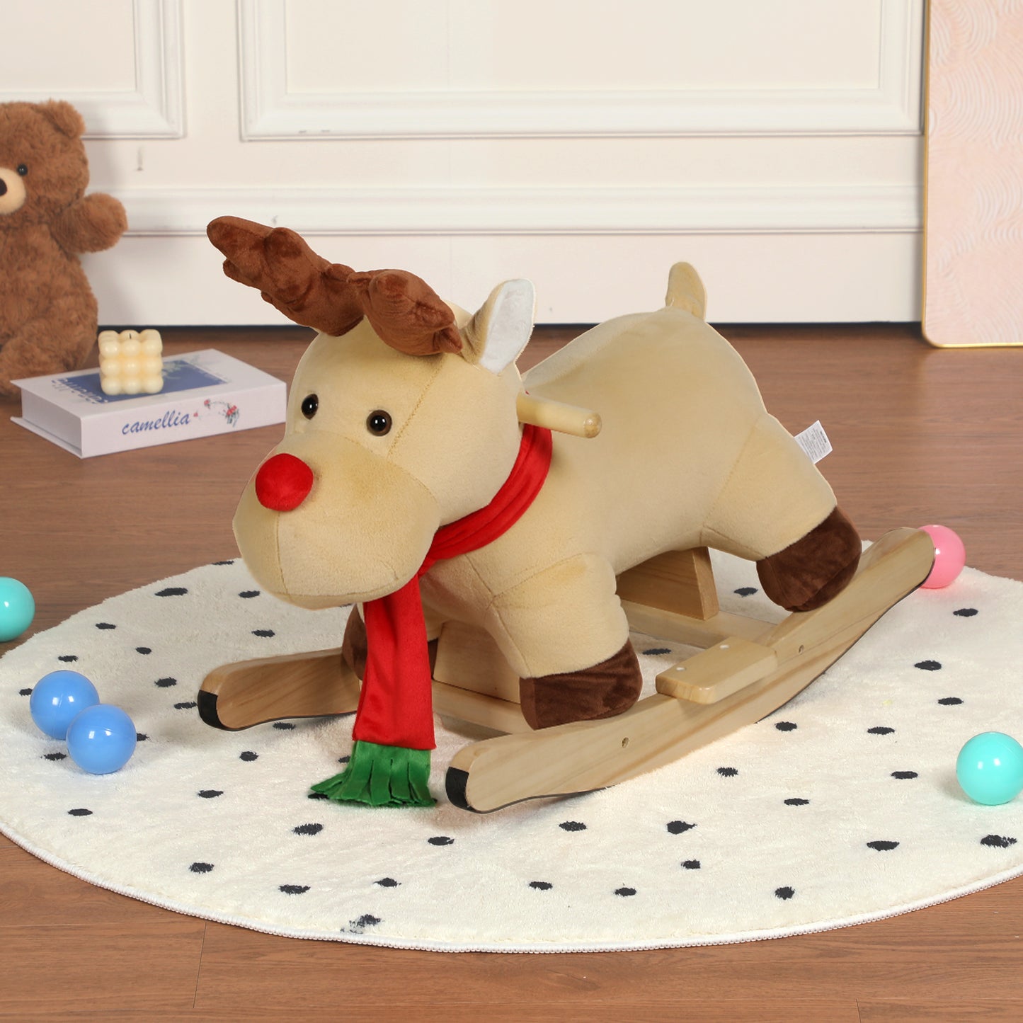 Moose Rocking Toy with Hand Puppets and Safety Belt for Children 1-3 Years