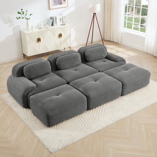 modular sofa no assembly breathable corduroy fabric 32D high-resilience sponge extra-wide curved armrests pet-friendly