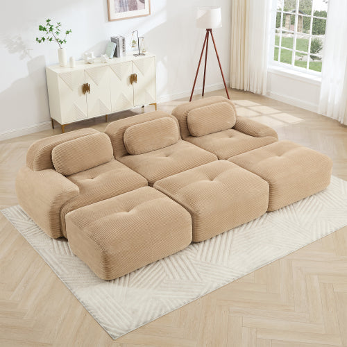 modular sofa no assembly breathable corduroy fabric 32D high-resilience sponge extra-wide curved armrests pet-friendly