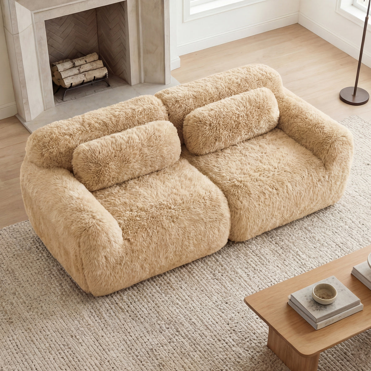 2-4 Seat Soft  Fluffy Plush Boneless Sofa – Modular Sectional with Throw Pillows, 32D High-Density Sponge, No Assembly, Anti-Slip Buckle Connection