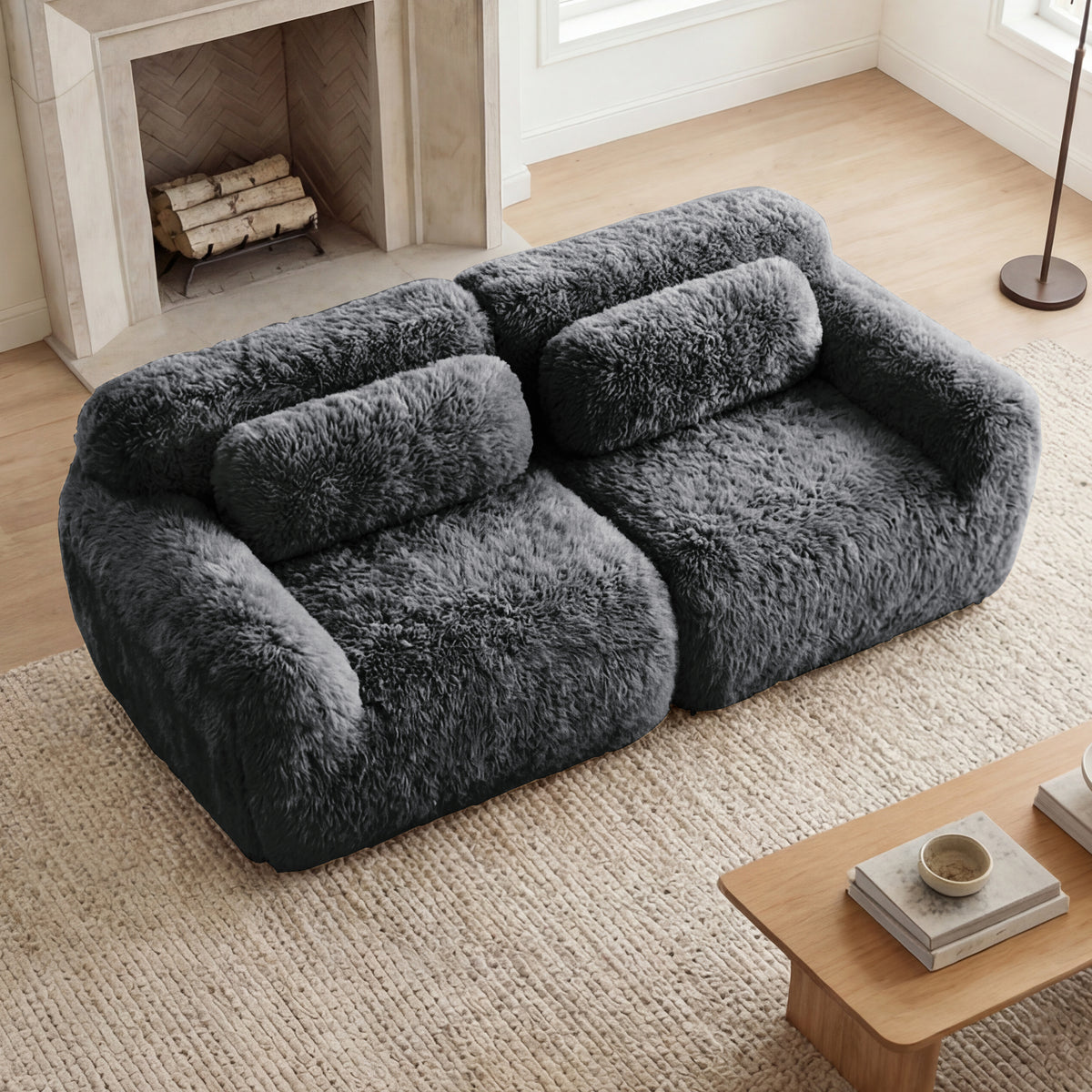 2-4 Seat Soft  Fluffy Plush Boneless Sofa – Modular Sectional with Throw Pillows, 32D High-Density Sponge, No Assembly, Anti-Slip Buckle Connection