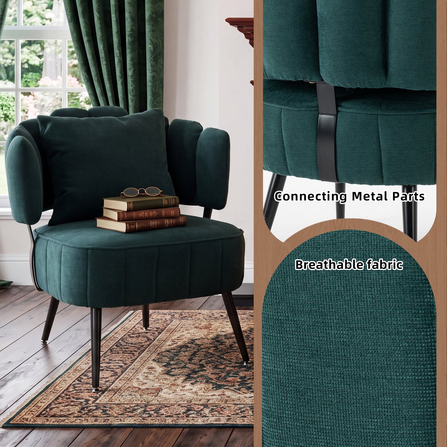 Decorative Armchair with Spring Seat Cushion Slipcover | Chenille Living Room Tub Chair – Green/Yellow/Orange/Blue