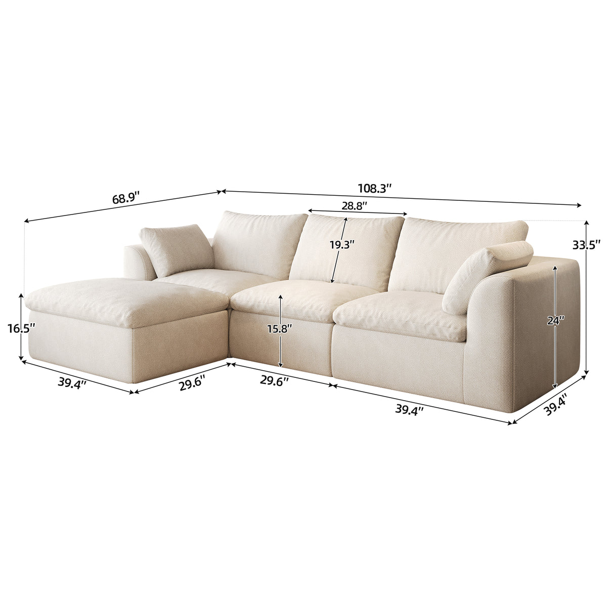 Vacuum Packed Cloud Sofa 2/3/4/5‑Seater, Modular Compressed Sofa Couch with Soft Cushion, Removable Covers for Living Room