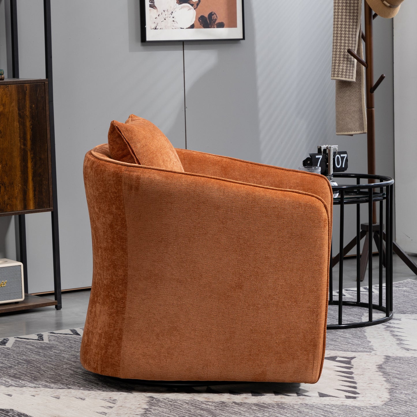 Mid Century Modern Swivel Accent Chair: Wood Frame, Upholstered with Waist Cushion for Living & Bedroom 2 Colors