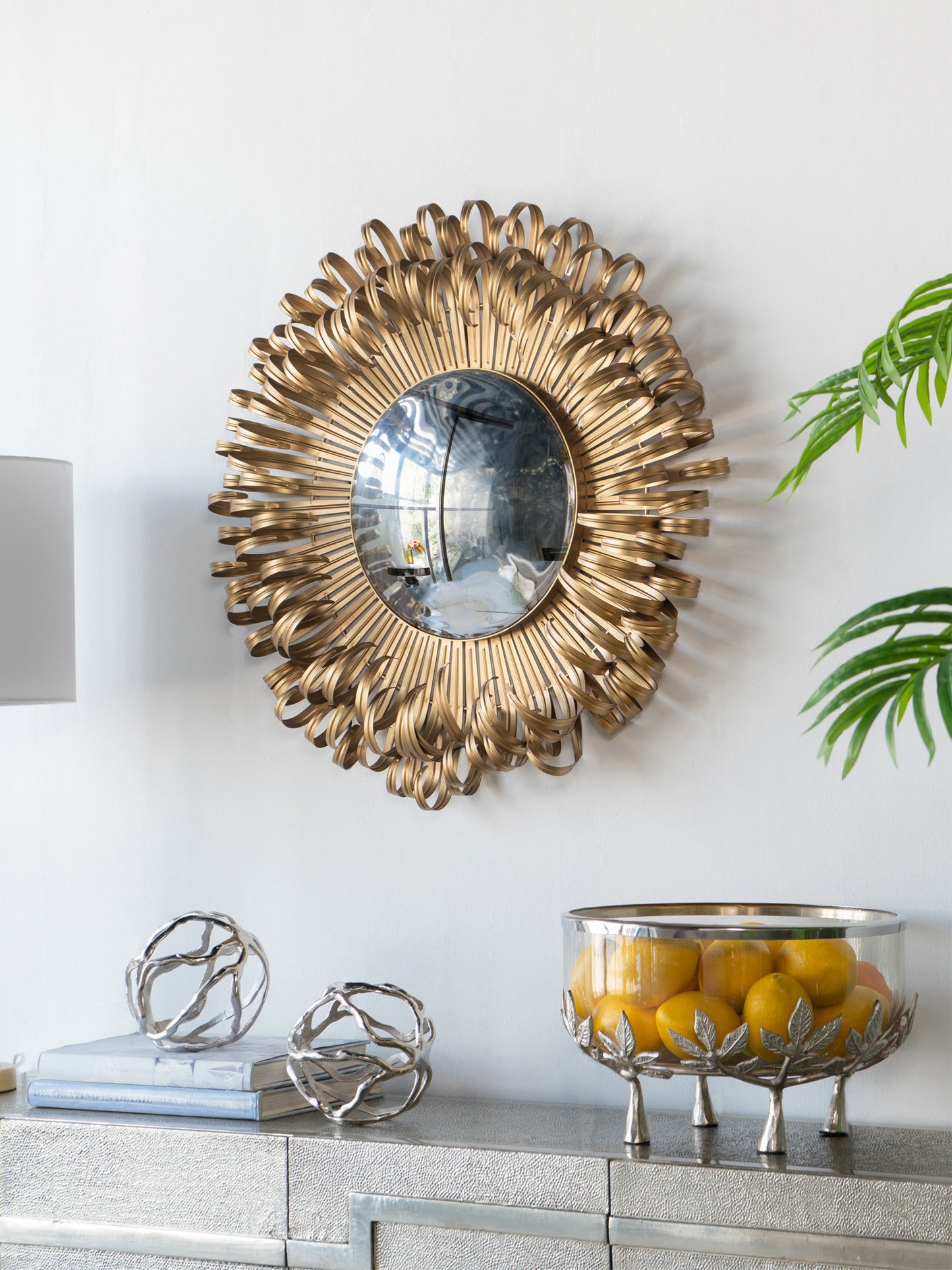 Decorative 27" Sunburst Golden Wall Mirror for Entryway