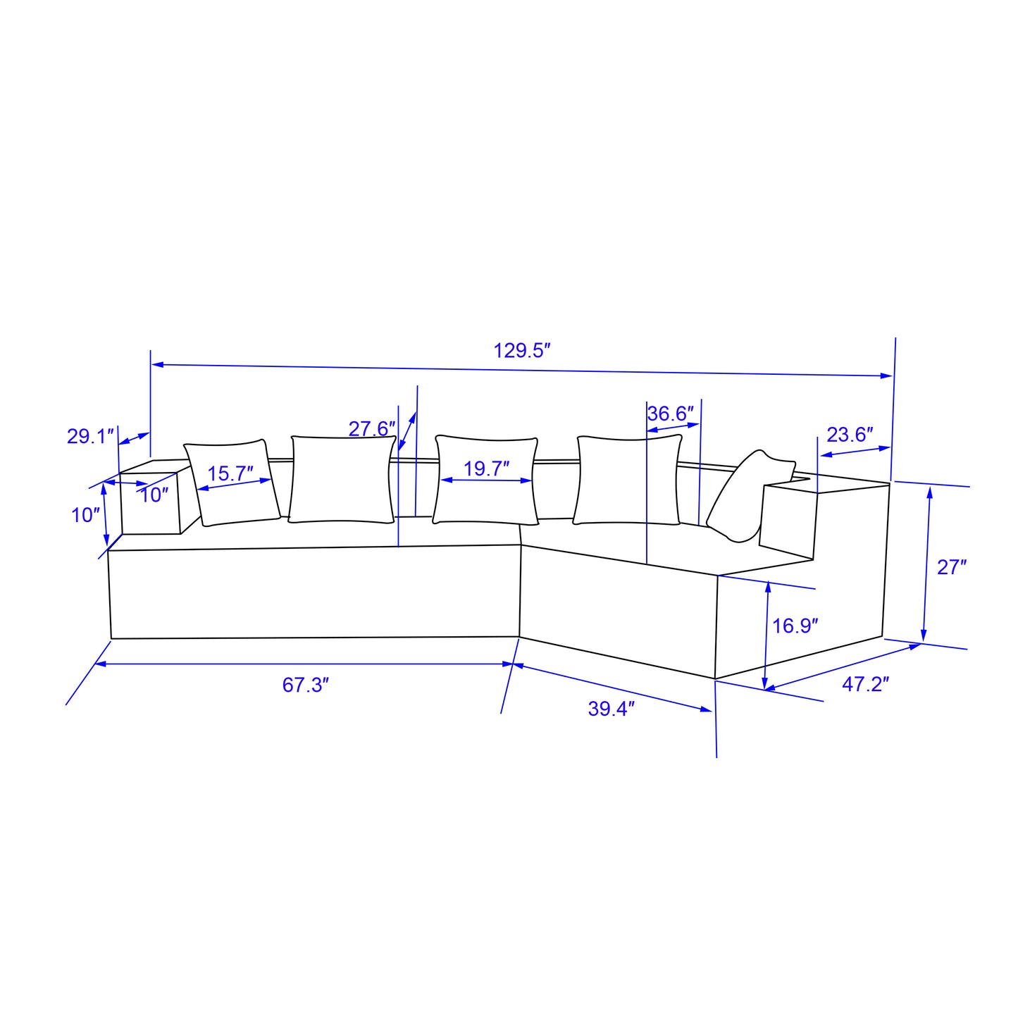 Deep Seat Modern Sofa with Chenille Fabric 129" Memory Foam Couch, No Installation
