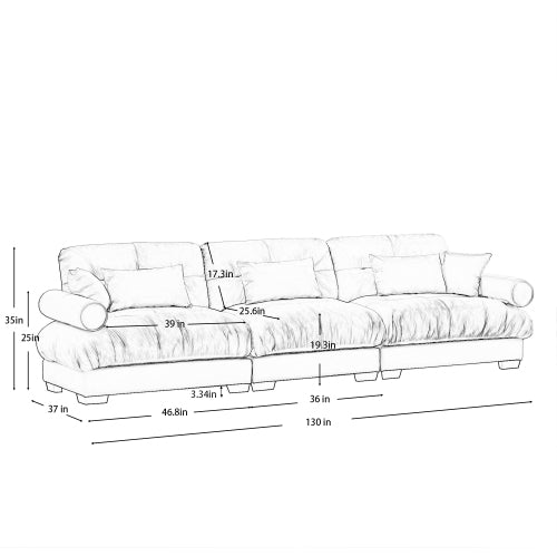 Deep Seat Cloud Couch in Cream: Modular Velvet Sectional with Bolstered Armrests 2-3-4 seats