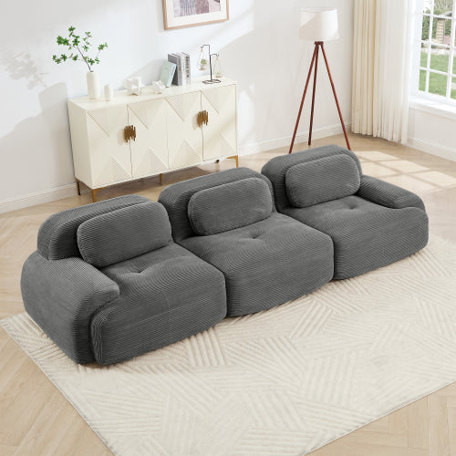 modular sofa no assembly breathable corduroy fabric 32D high-resilience sponge extra-wide curved armrests pet-friendly