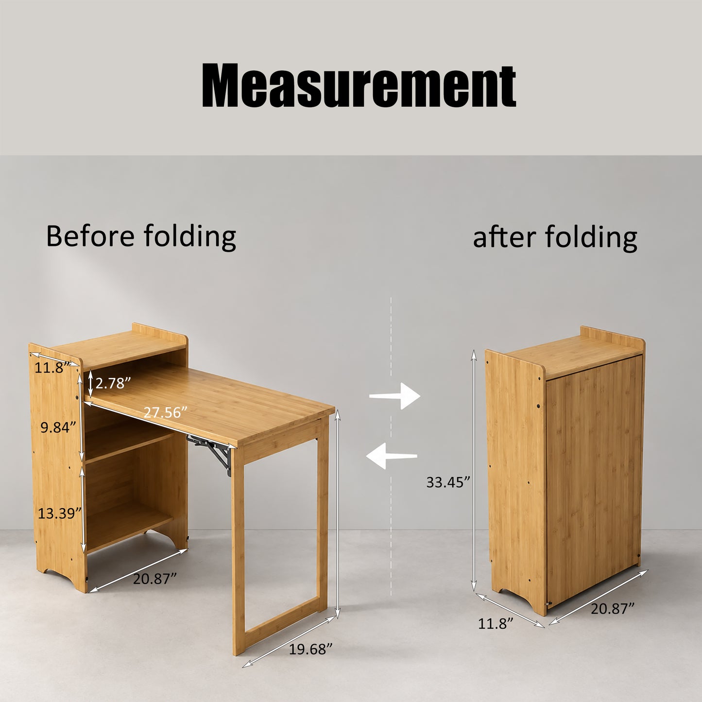 Foldable Desk Computer Desk with Hidden Storage for Small Space | Bamboo Folding Table – Natural/Walnut