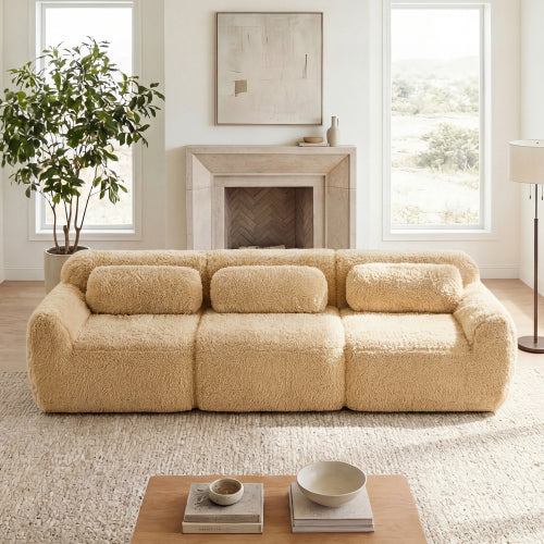 2-4 Seat Soft  Fluffy Plush Boneless Sofa – Modular Sectional with Throw Pillows, 32D High-Density Sponge, No Assembly, Anti-Slip Buckle Connection