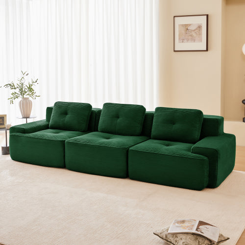 Modular Sectional Sofa for Living Room, Corduroy Fabric Deep Seat and Movable Ottoman, Pearl-like piping, Tufted Design, No Assembly