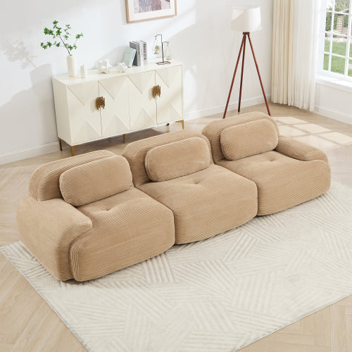modular sofa no assembly breathable corduroy fabric 32D high-resilience sponge extra-wide curved armrests pet-friendly