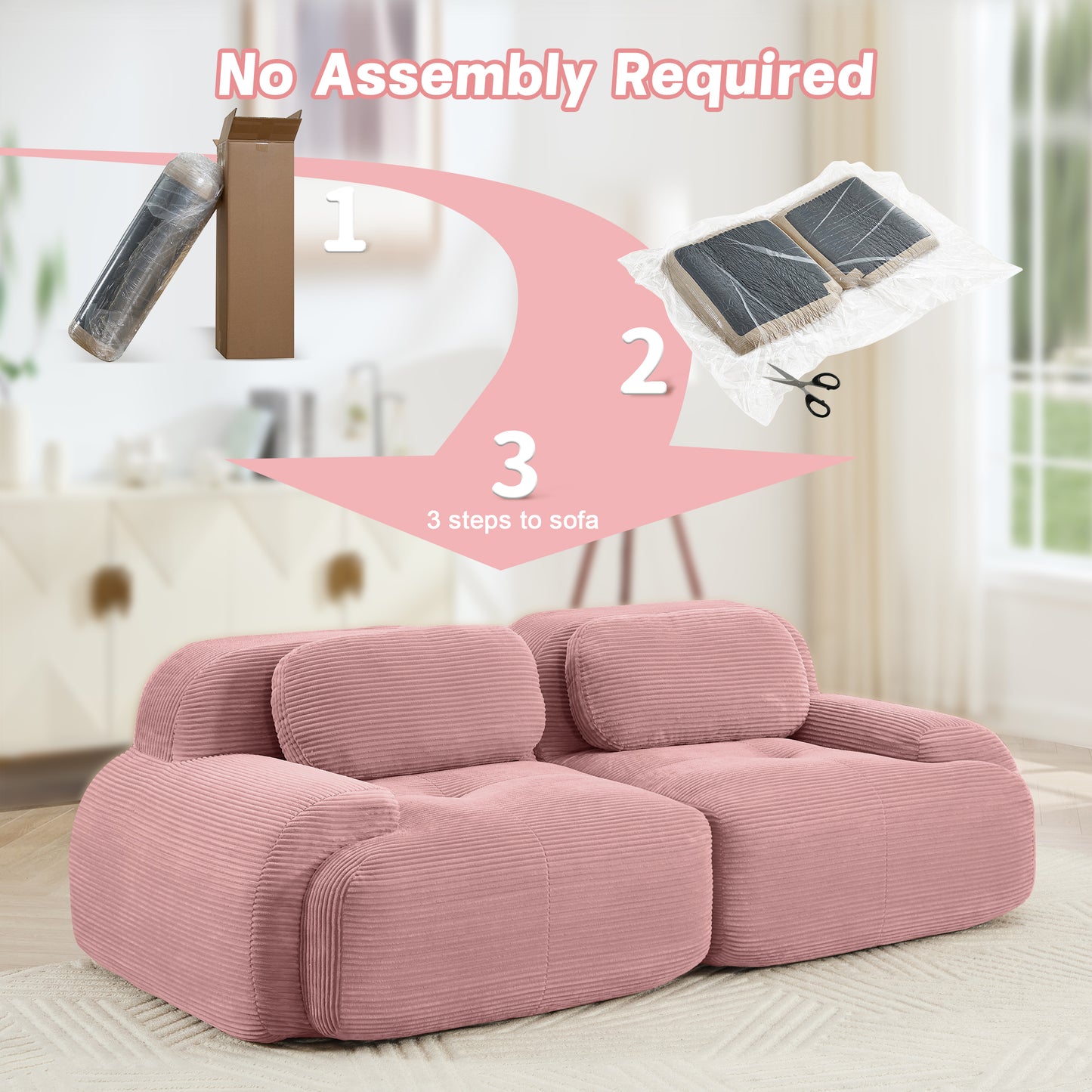 modular sofa no assembly breathable corduroy fabric 32D high-resilience sponge extra-wide curved armrests pet-friendly
