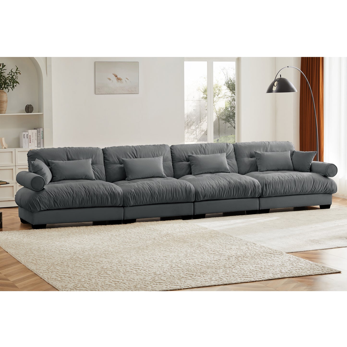Deep Seat Cloud Couch Modular Velvet Sectional Sofa Couch with Movable Ottoman,Corner Sectional with Bolstered Armrests