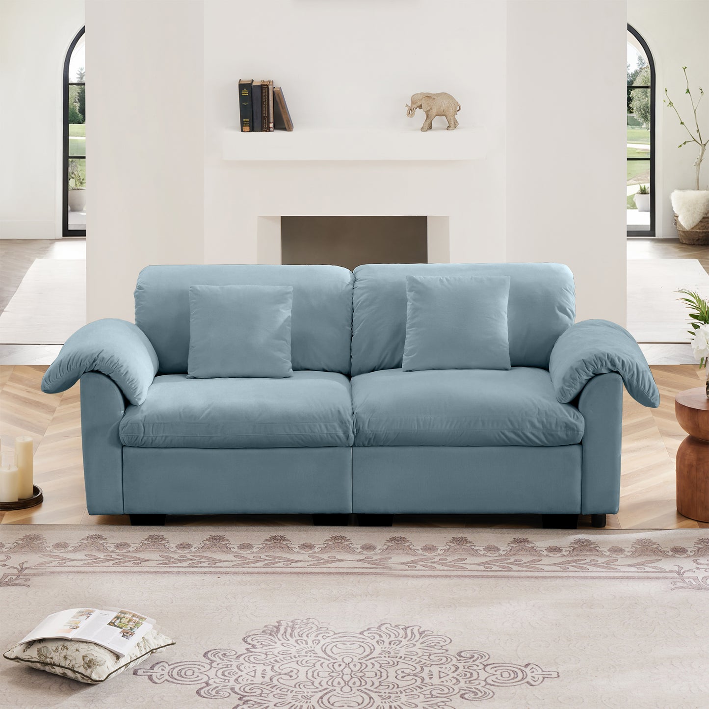 Deep - Seat Living Room Sofa: Single/Two - Seat with Storage & Fluffy Pillows