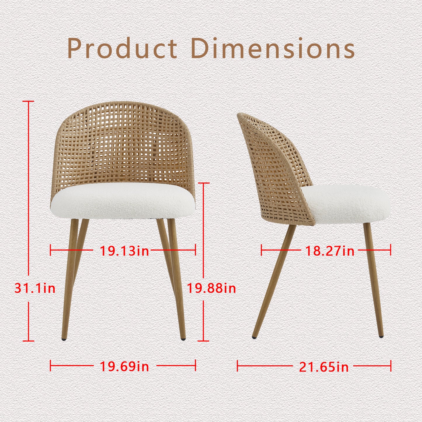 Sponge Seat Cushion Rattan Dining Chair with Backrest – Beige/Brown, Iron Frame