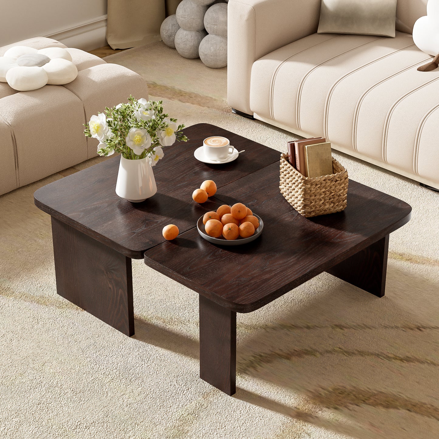 Modern Minimalist Living Room Coffee Table Set: Rectangle Splicing Design