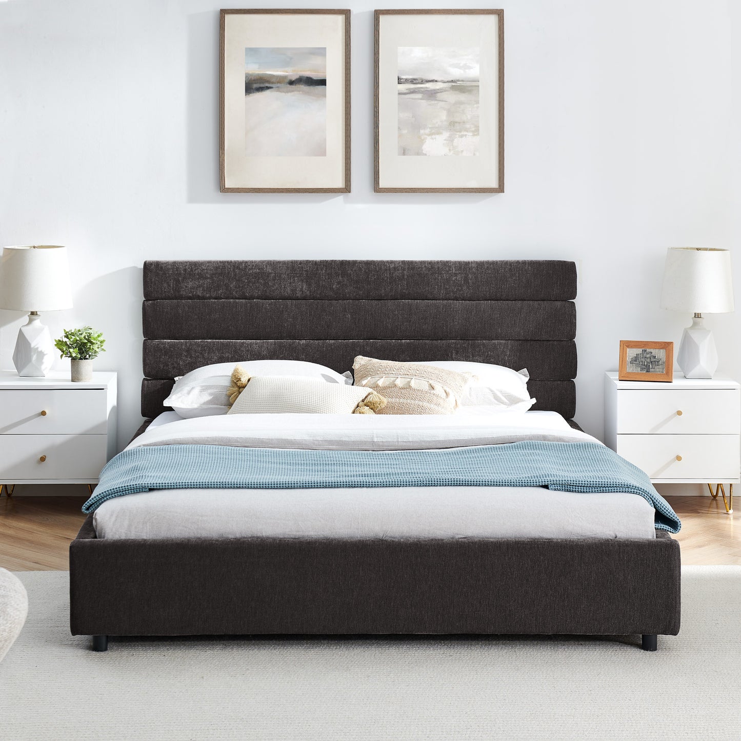 Comfortable Cushioned Bed Frame with Drawers: Headboard & Solid Build 3Colors