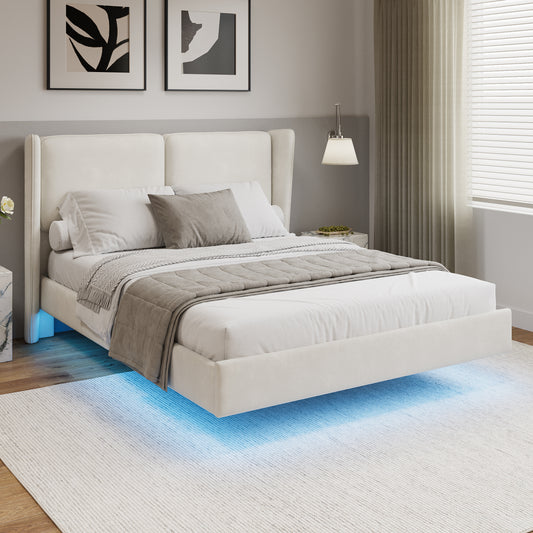 Modern-Style Velvet Floating Bed Frame