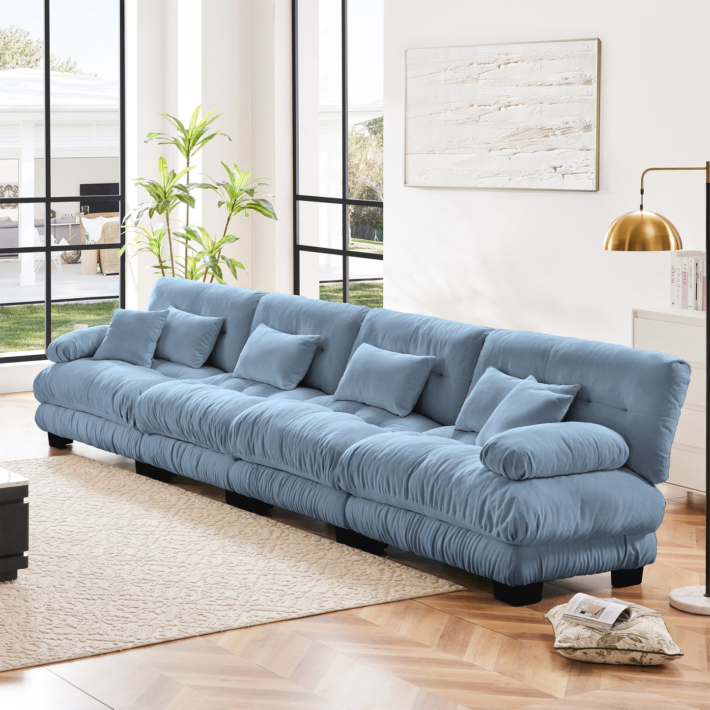 Chenille Cloud Couch: 2 - 4 Seater L - Shape Sofa for Living Room with Pillows