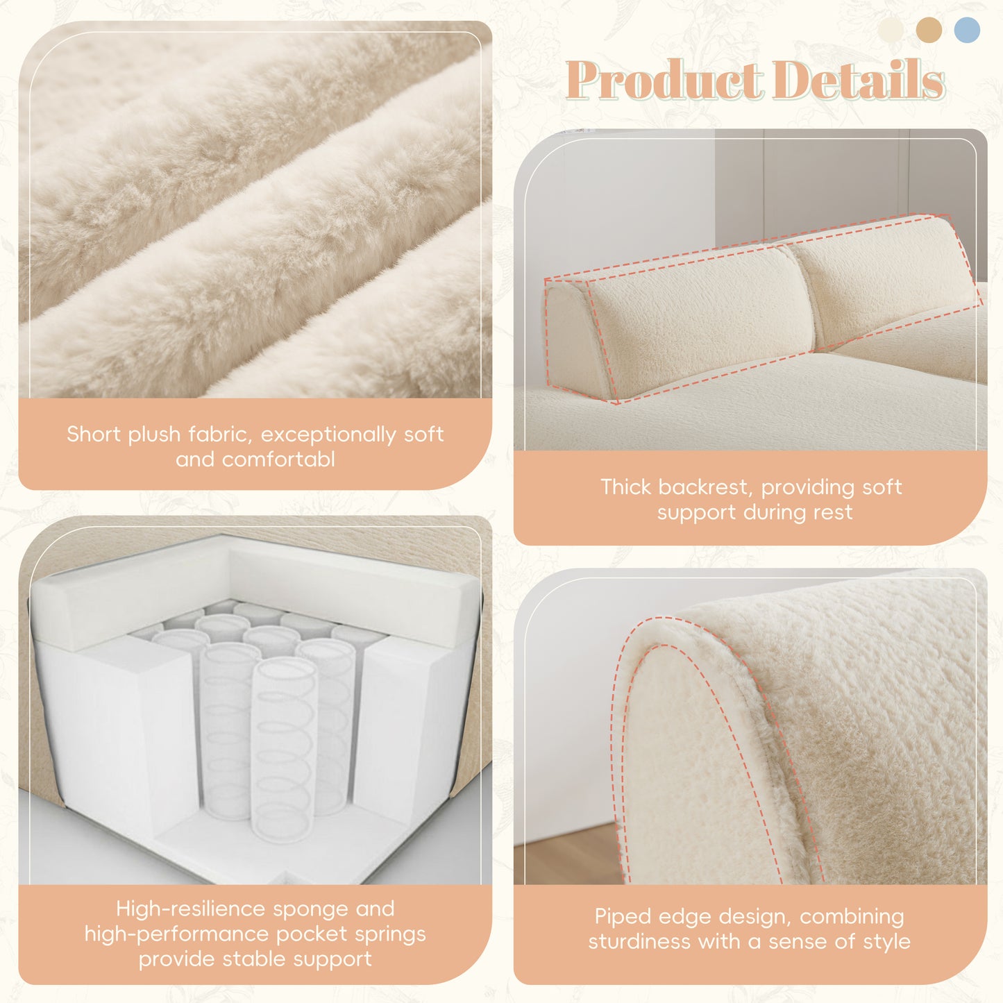 Plush Fabric Oversized Modular Sofa Bed,Single lounge chair without armrests