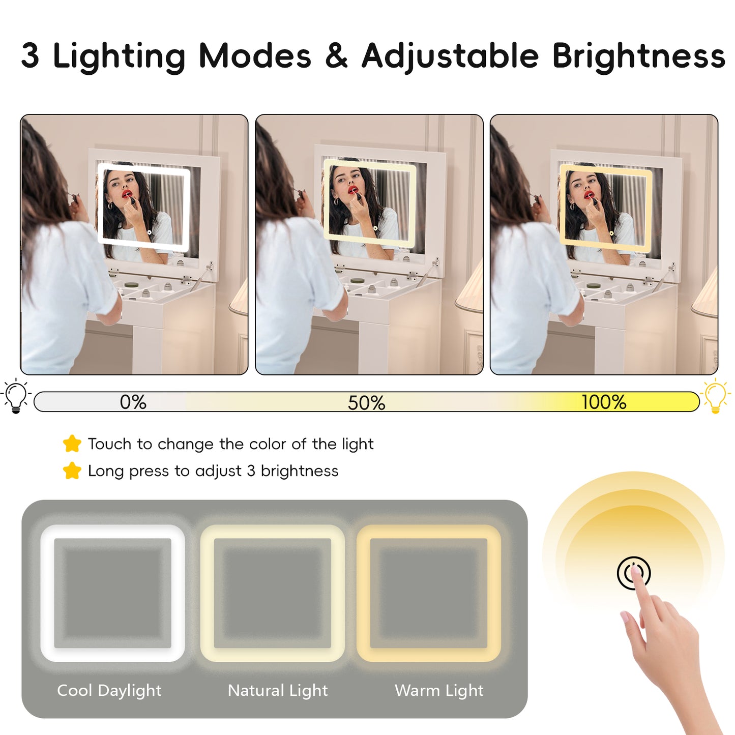 Vanity Desk with Mirror and Lights: Makeup Vanity with Flip - Top, 7 Drawers, 9 Compartments & 3 Shelves