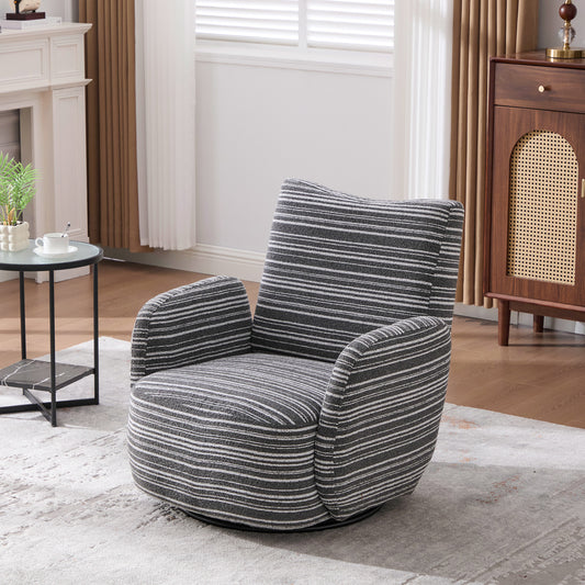 Swivel Leisure Chair | Fabric Striped Armrest Swivel Chair with Sand-Rimmed Fabric Metal Bracket – Boucle