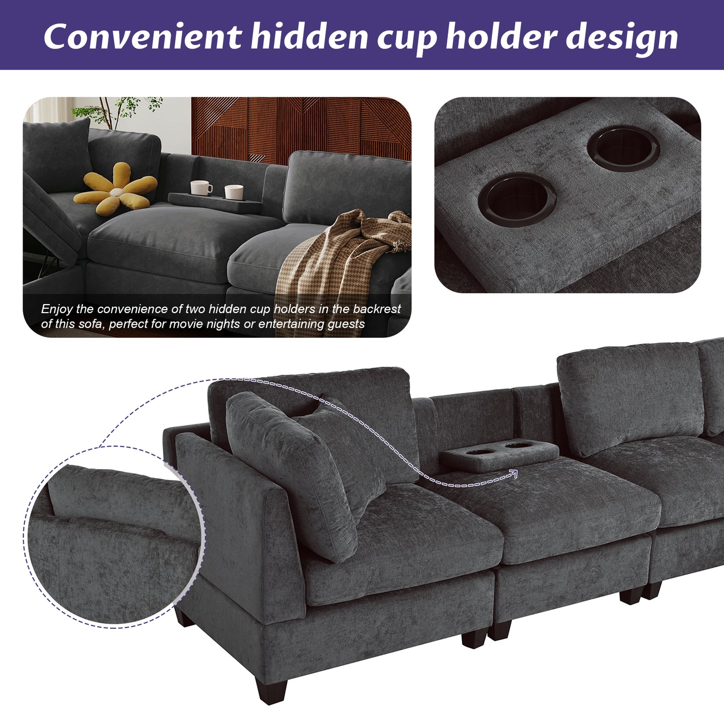 5-Seater Sectional Sofa - Upholstered, Storage Ottoman