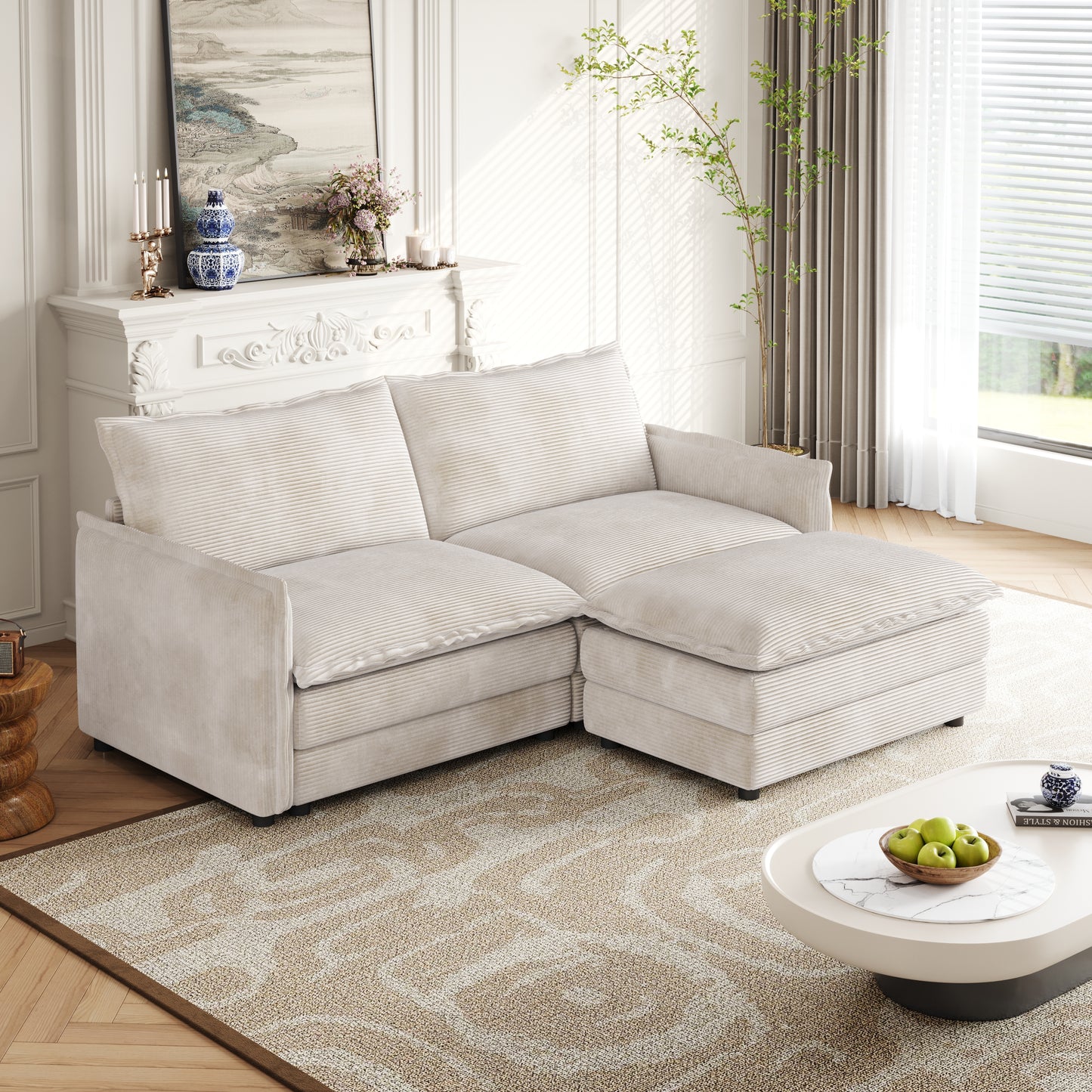 Corduroy fabric comfortable cloud sofa for living room 2 Seat - 4 Seat with ottoman