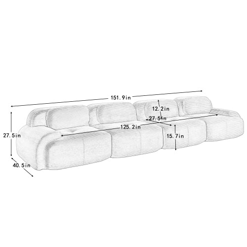 modular sofa no assembly breathable corduroy fabric 32D high-resilience sponge extra-wide curved armrests pet-friendly