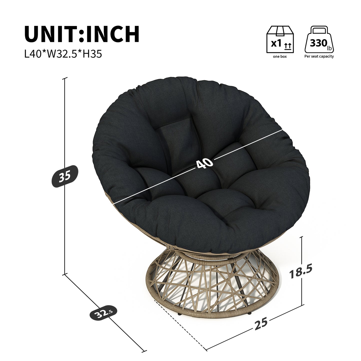 360 Degree Swivel Ergonomic Wicker Chair with Cloud Thick Density Fabric Cushion