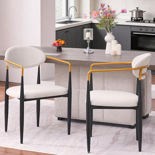 Modern Upholstered Dining Chair with Gold-Accented Armrests Set of 2