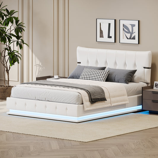 Upholstered Platform Hydraulic Storage Bed PU Leather Headboard