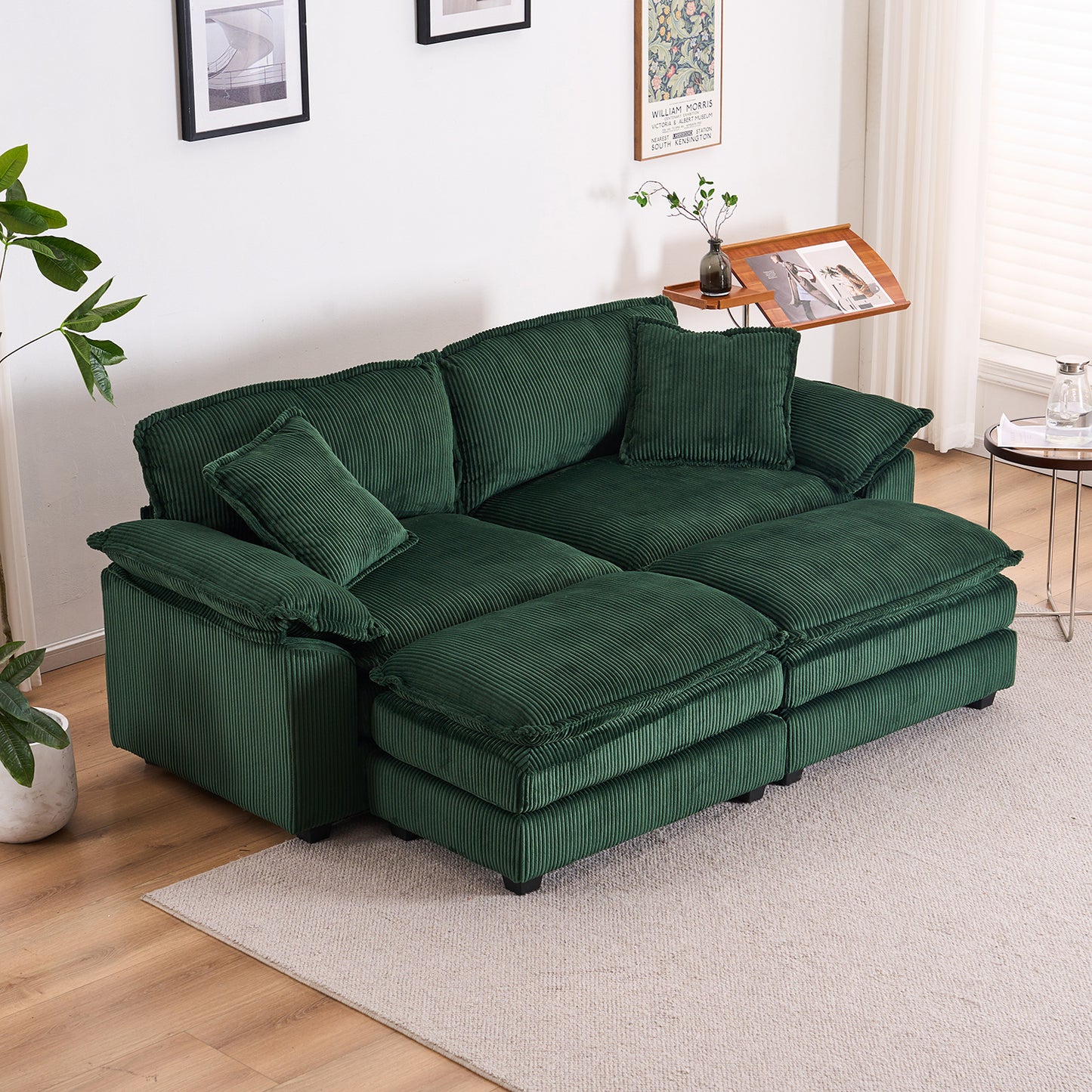 Corduroy 2-seats sofa With 2 back pillows,2 toss pillows and two ottoman,Comfy Sofa- Deep Seat Couch
