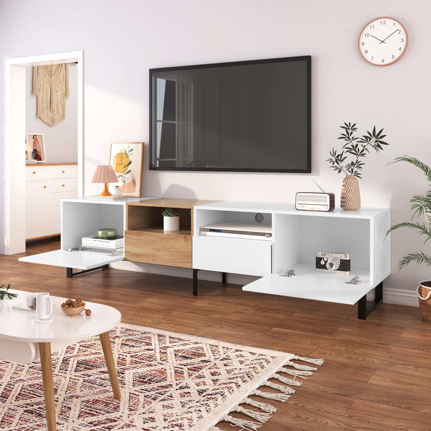 TV Stand with Drop Down Door - Up to 85" TVs, 2 Cabinets