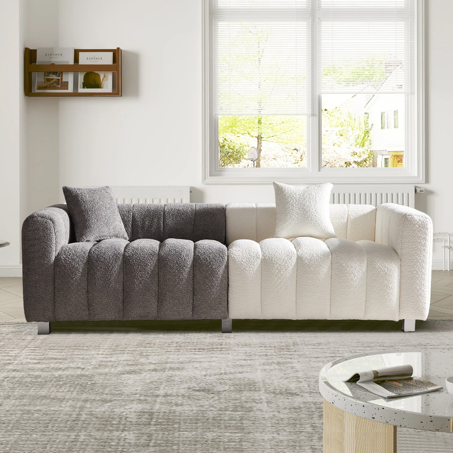 Premium Velvet Sofa 3-Seater Loveseat | Modern Bubble Upholstered Couch with Metal Base Legs + 2 Pillows – Modular Piano Design