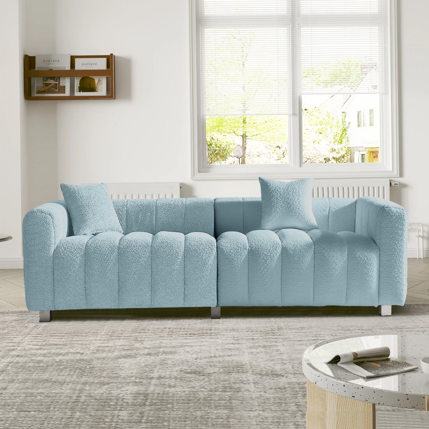 Premium Velvet Sofa 3-Seater Loveseat | Modern Bubble Upholstered Couch with Metal Base Legs + 2 Pillows – Modular Piano Design