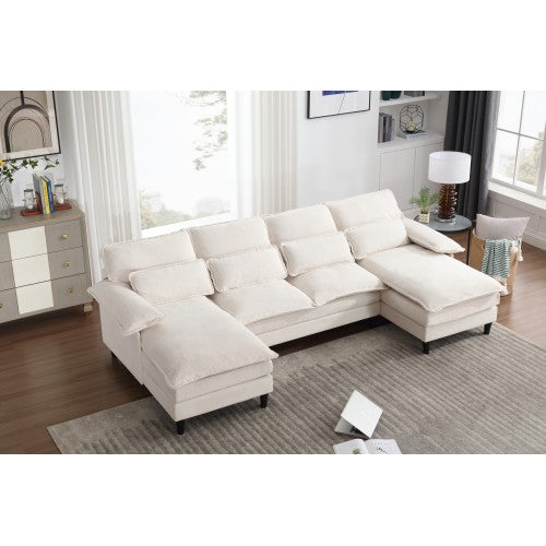 U Shaped Modular Sectional Sofa Couch with 4pcs waist pillows And  Chaise Lounge