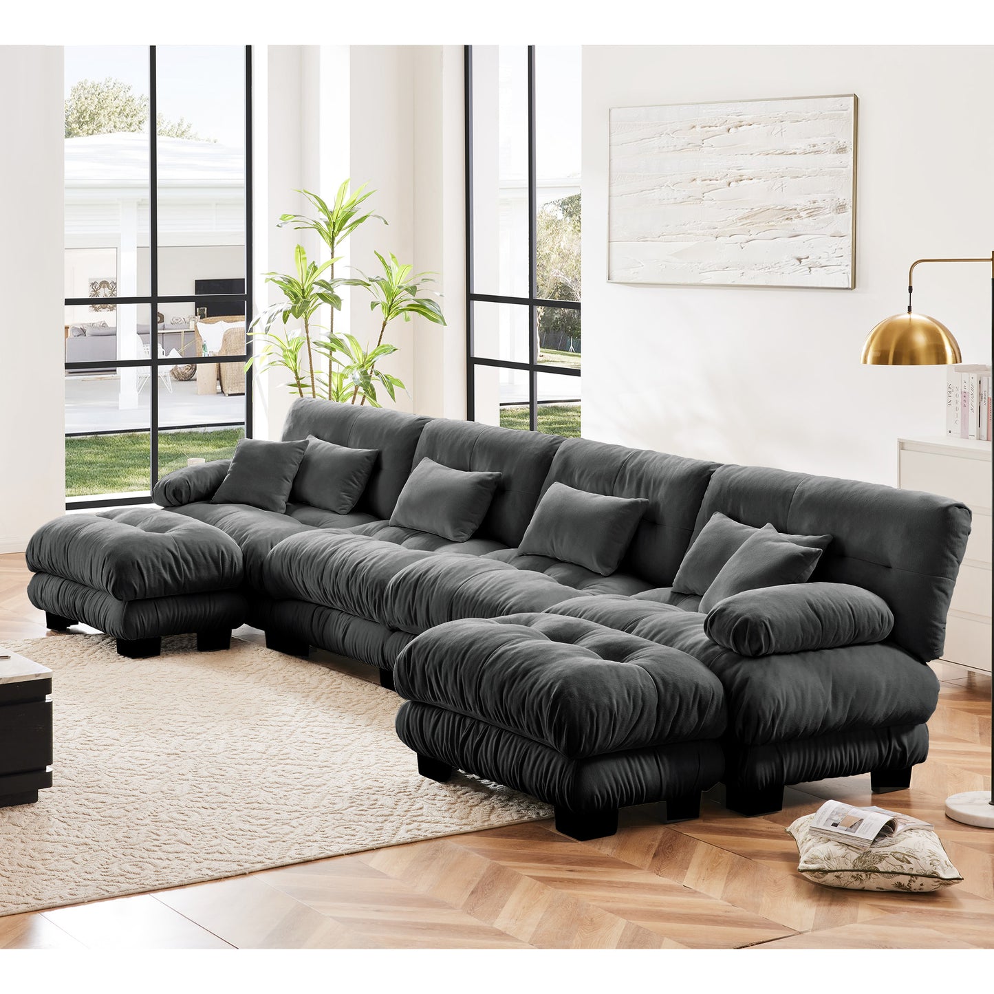 Chenille Cloud Couch: 2 - 4 Seater L - Shape Sofa for Living Room with Pillows