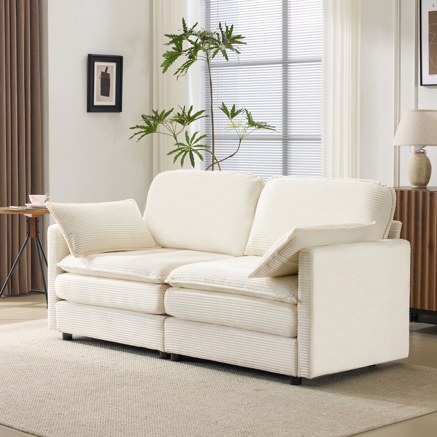 Modular Sectional Sofa 1-2-3-4 Seater with Chenille Cushions & Throw Pillows – Cloud Comfort Corduroy Sofa