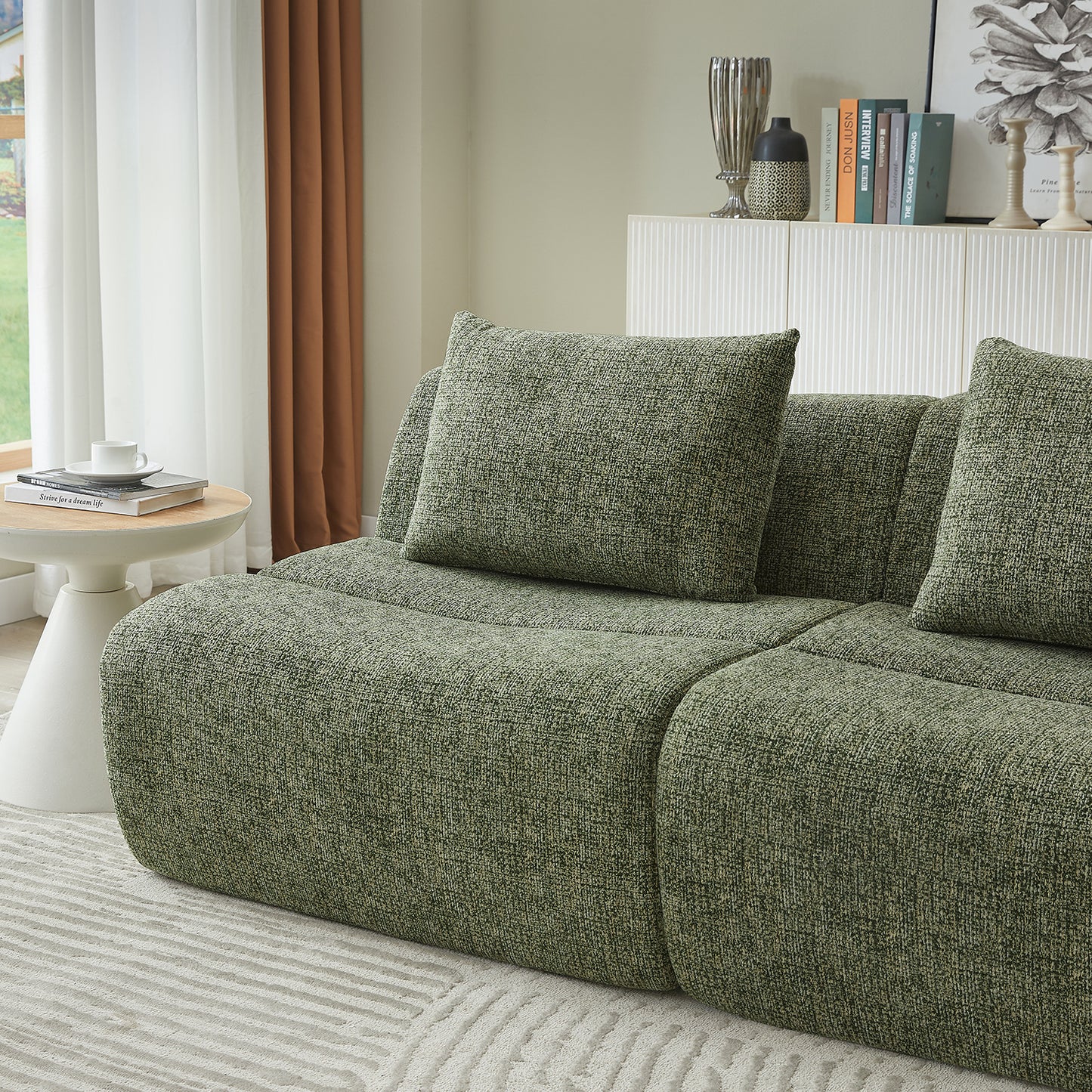 Oversized 3 Seater Compressed Sofa with Chenille Fabric, No Assembly
