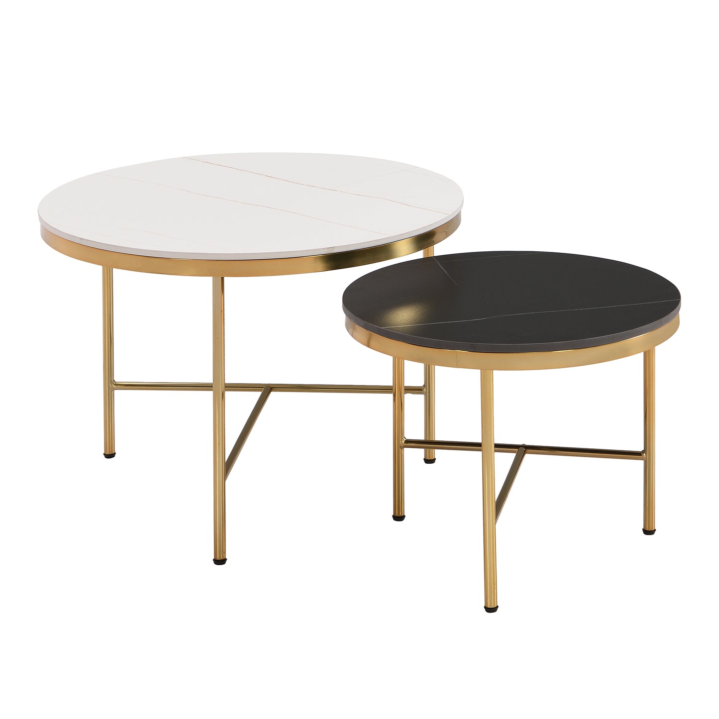 Black & White Sintered Stone Top Coffee Tables: Modern, Gold - Based Nesting Set