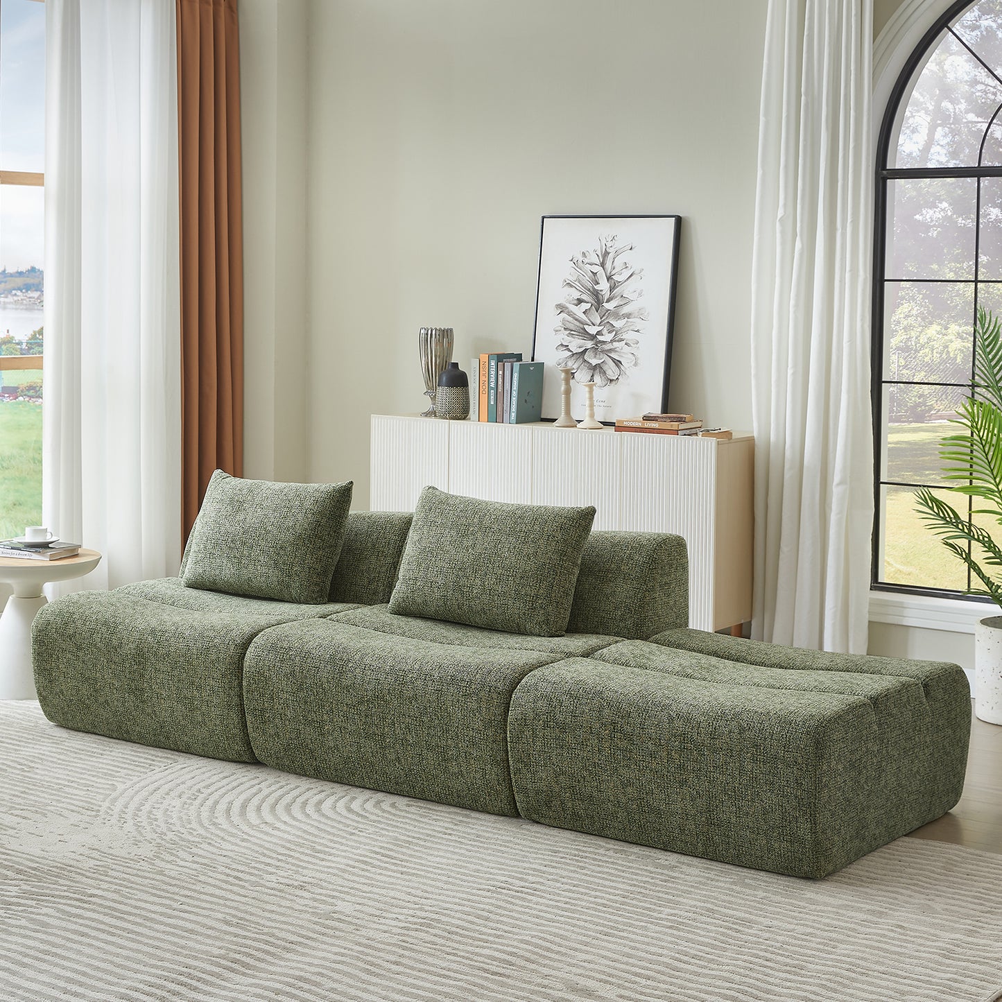 Oversized 3 Seater Compressed Sofa with Chenille Fabric, No Assembly