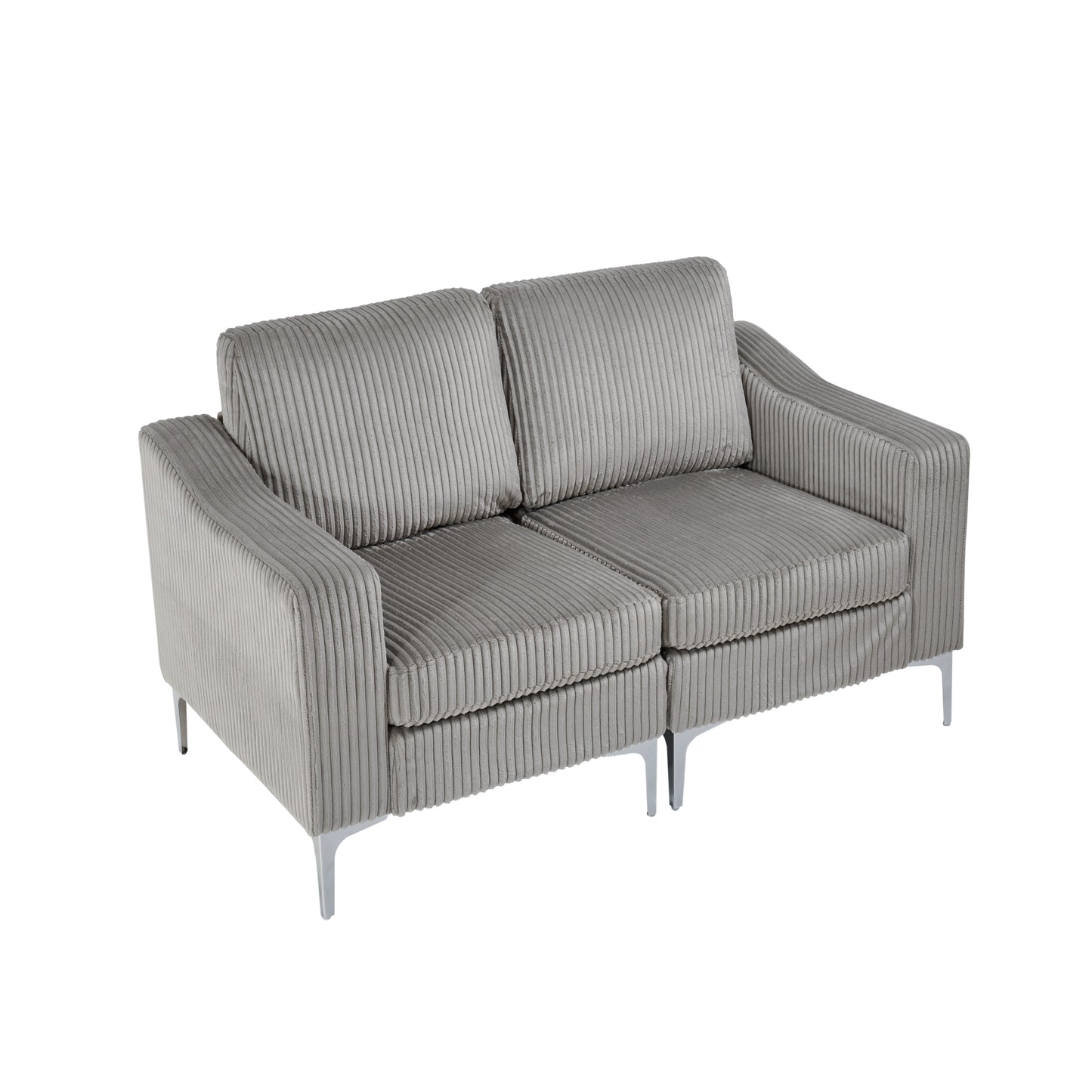 Lounge Sofa with Armrests & Modular Sectional Two-Seater Sofa | Soft Corduroy, Pocket Spring + Sinuous Spring, Easy Assembly – Beige/Gray