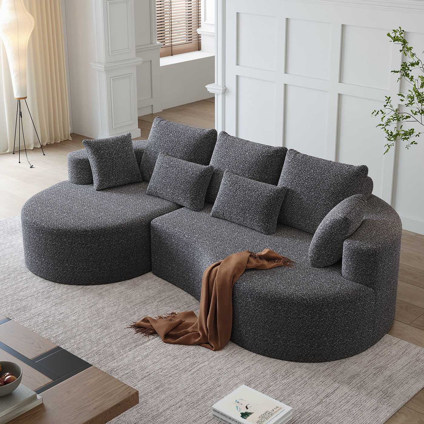Modern Upholstered Oversized Sectional Sofa,  Chenille 4-Seater Extra Deep & Wide Seat Curved Cloud Couch with 7 Pillows