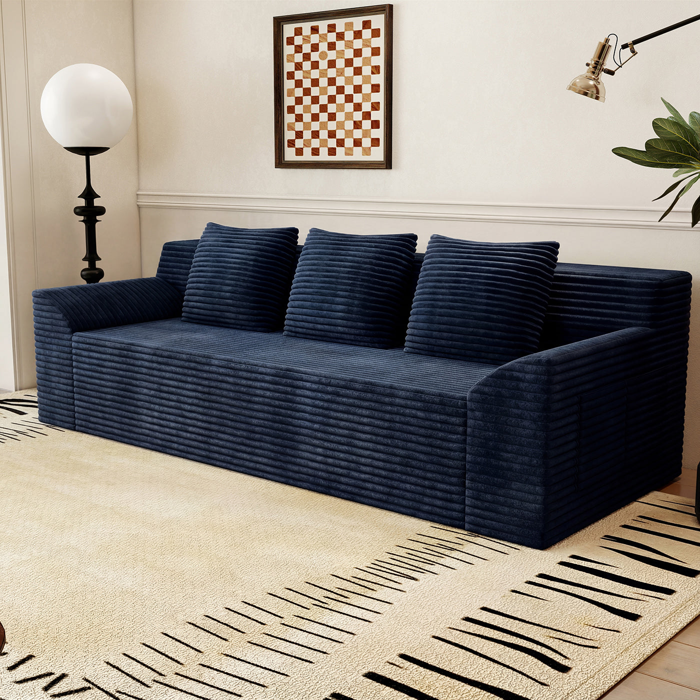 3 Setaser Sofa,Corduroy Fabric,Deep Seat Couches,Comfy Loveseat Sofa,No Assembly,1pcs for Living room, Bedroom