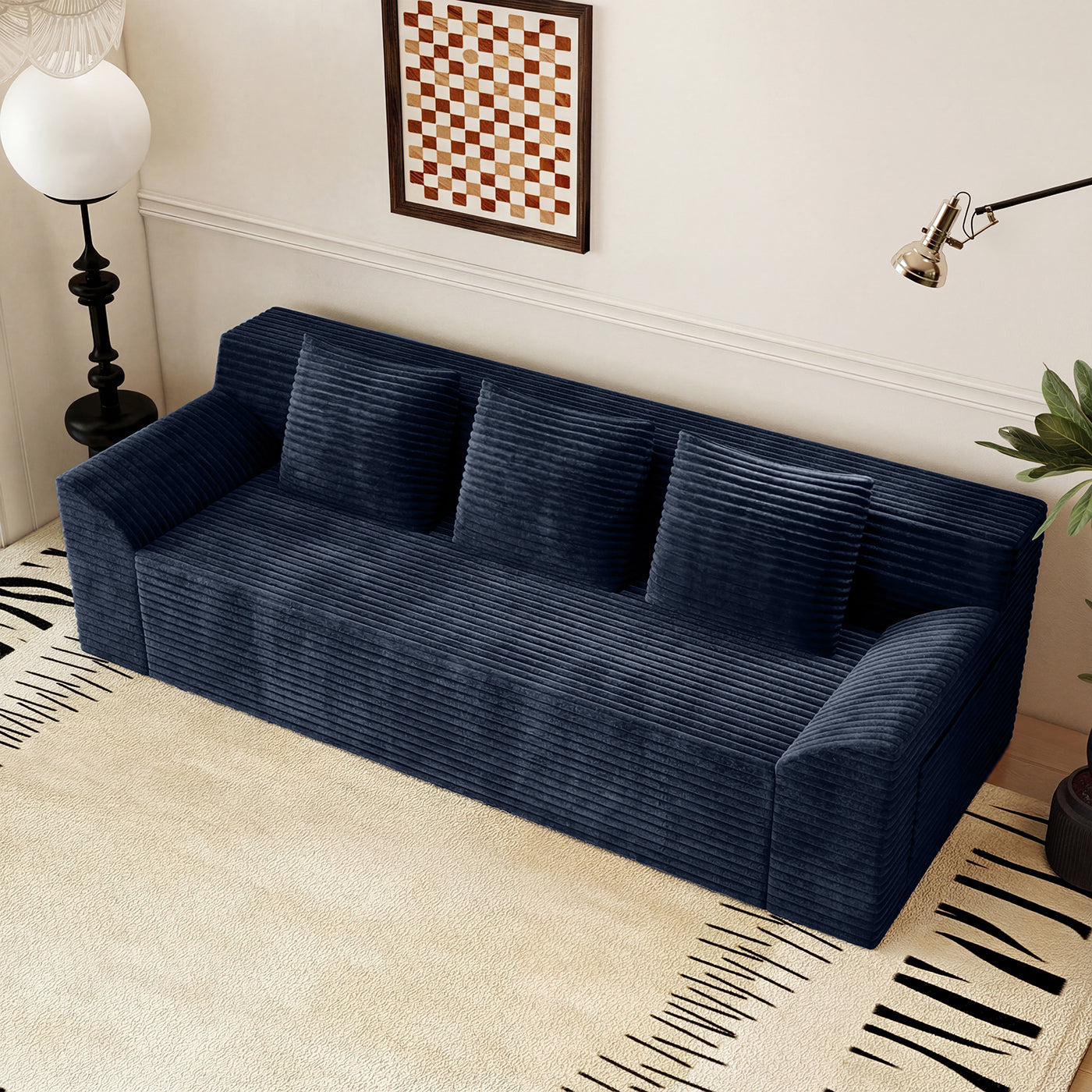 3 Setaser Sofa,Corduroy Fabric,Deep Seat Couches,Comfy Loveseat Sofa,No Assembly,1pcs for Living room, Bedroom